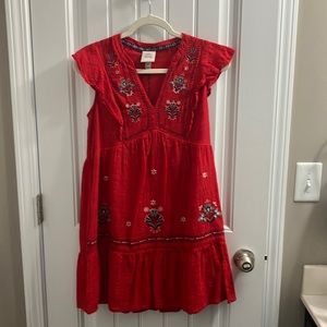 Red embroidery dress